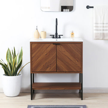 Juhl Chevron-Front Modern Minimalist 2-Shelf Bath Vanity Cabinet Only (Sink Basin Not Included)